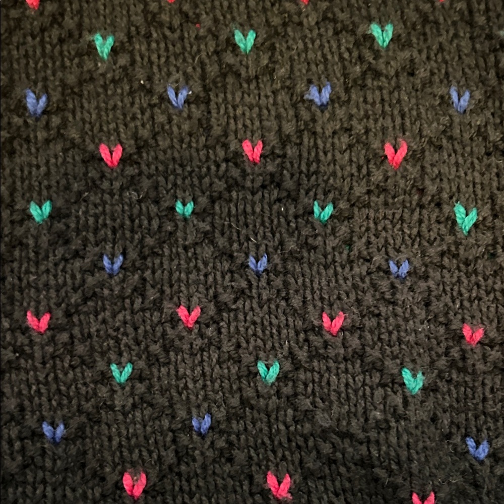 REI Women’s Black Sweater with Pink, Blue, and Green Heart Detailing - Picture 3 of 3